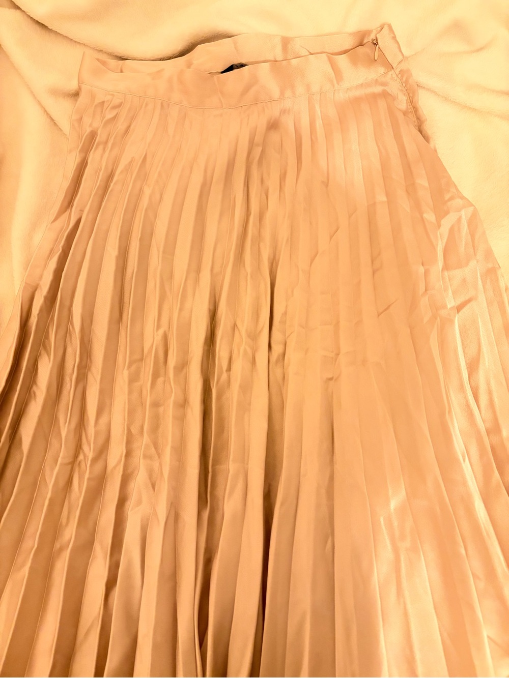 Zara Pleated A-Line Midi Skirt in Peach